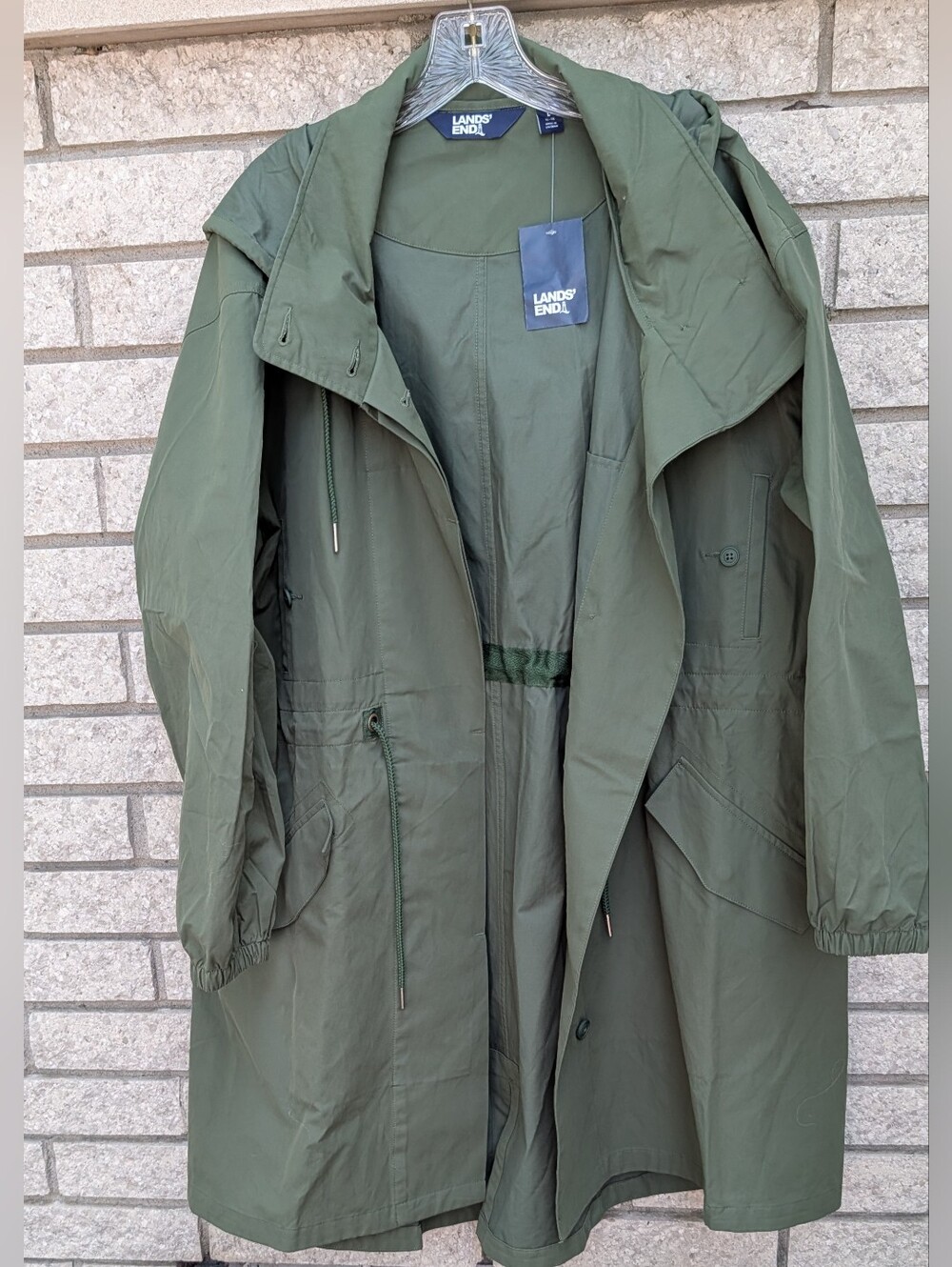 Lands End Women Army Green Hooded Trench Chore Coat Jacket Size Large NWT Roomy - Picture 8 of 12